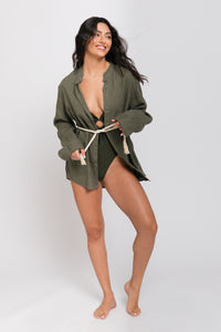 Olive Green Linen Button Shirt